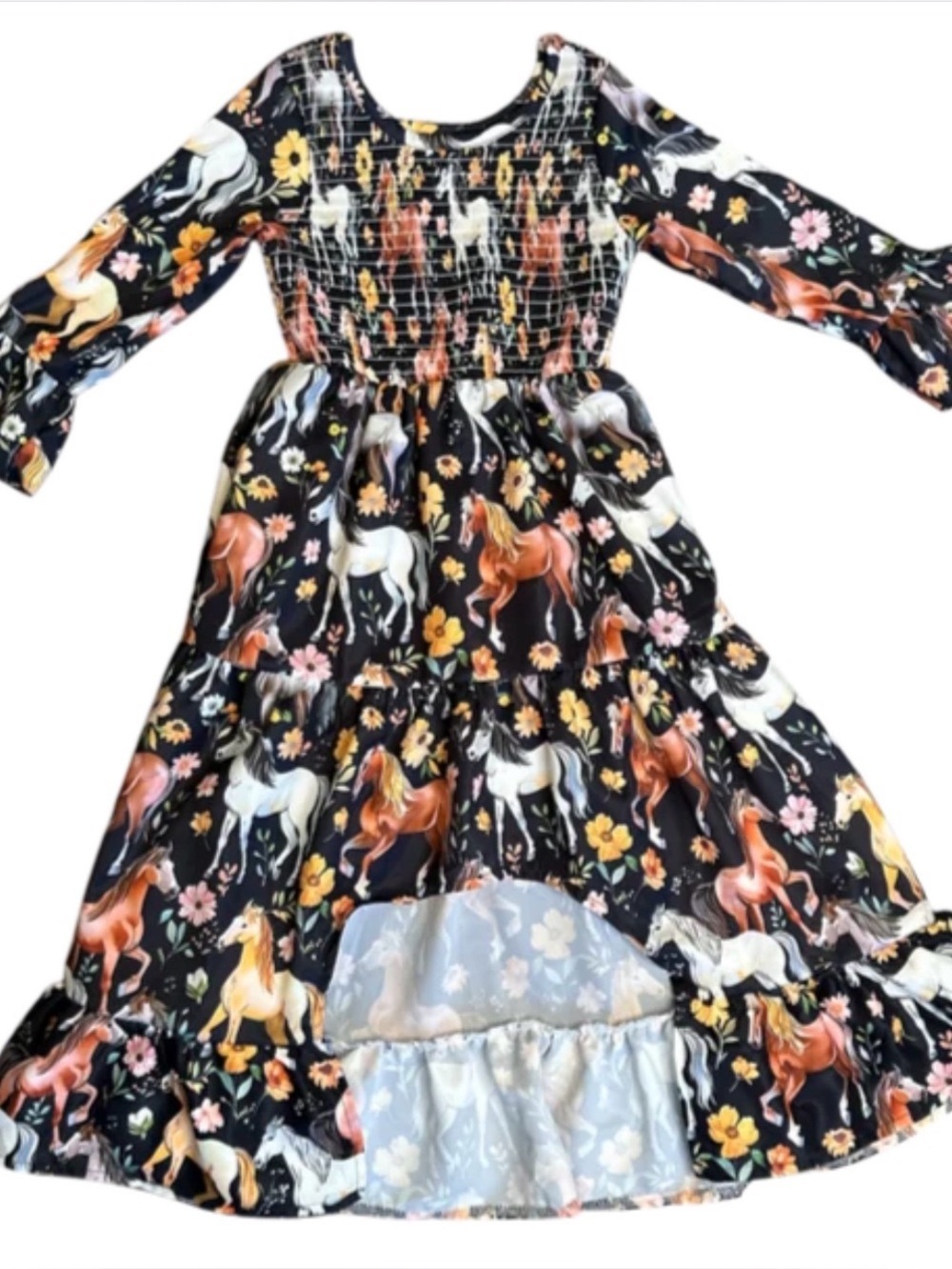 Shea Baby Horsing Around Smocked High Low Tiered Baby Horse Theme Dress 12-18 mo